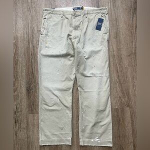Polo Ralph Lauren Paint Splatter Distressed Chino Pants Khaki Mens Sz 38x32 $298